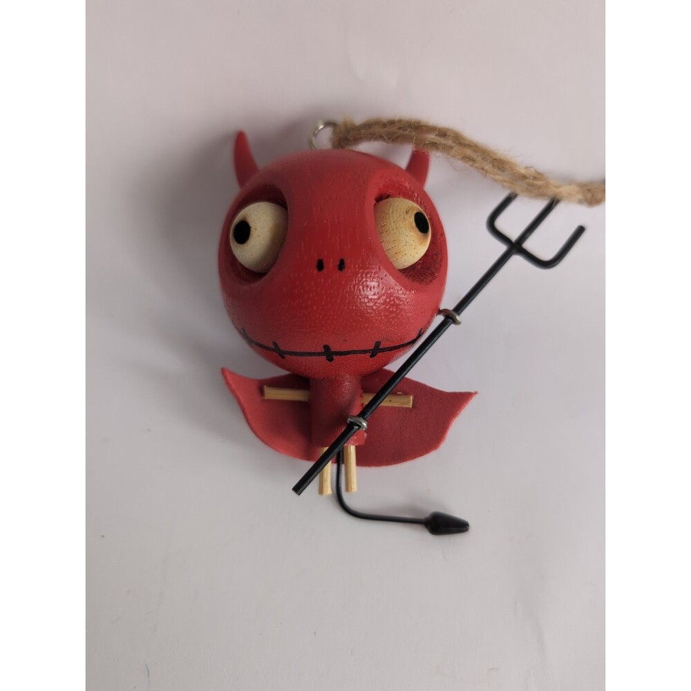 Pier 1 Crazy Head Halloween Wood Hanging Ornament Decor' "Red Devil"